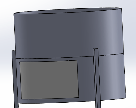 Desenho em SolidWorks de tanque tipo castelo de água com indicação de reparo lateral, desenvolvido pela LC Engenharia.