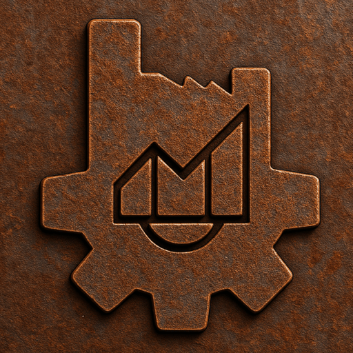 Logo da LC Engenharia em relevo sobre chapa enferrujada, representando identidade visual da empresa em material realista.