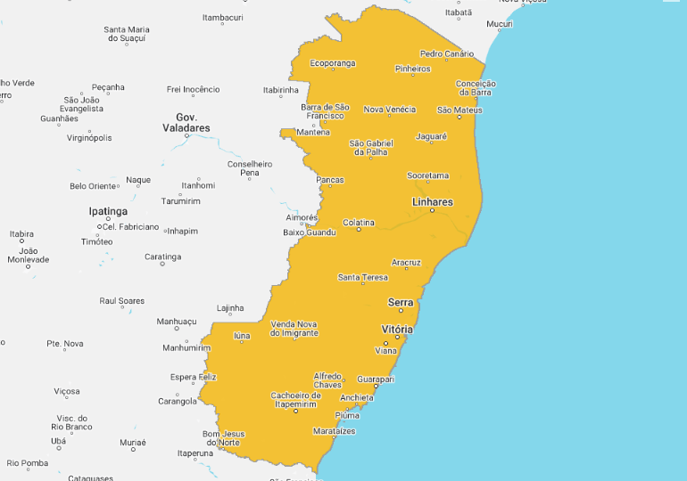 Mapa do Espírito Santo destacando a área de atuação da LC Engenharia, empresa capixaba especializada em serviços de engenharia.